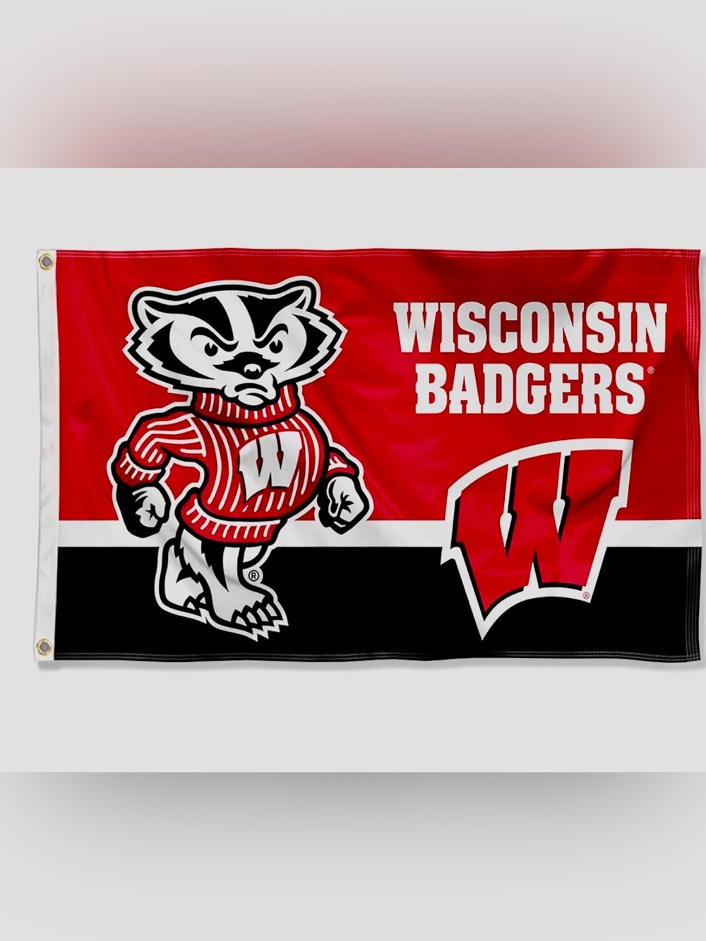 Wisconsin Badgers NCAA Red and Black Banner Flag 3 x 5’ Two metal grommets pole